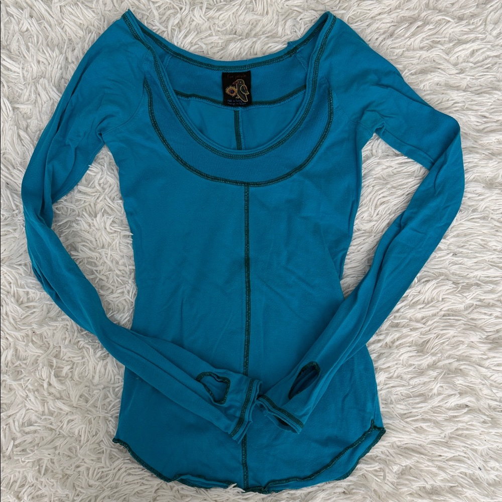 Vintage HTF Free People Teal Thumbhole Fitted Top Size XS